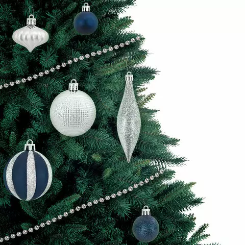 Шары новогодние ёлочные "Navy" набор 42 предмета пластик темно-синий/серебро Золотая Сказка