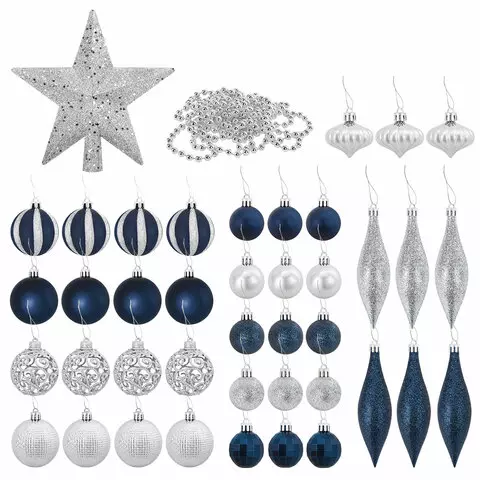 Шары новогодние ёлочные "Navy" набор 42 предмета пластик темно-синий/серебро Золотая Сказка