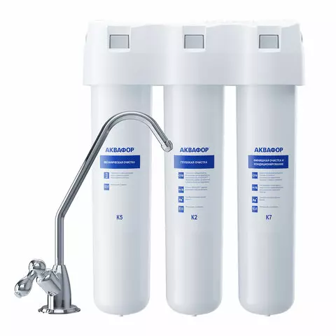 Фильтр для воды АКВАФОР "Кристалл А" для холодной воды 3 ступени очистки ресурс 6000 л. кран в комплекте
