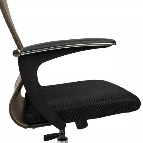 Кресло BRABIX PREMIUM "Ultimate EX-801" хром плотная двойная сетка Х2 черное/коричневое