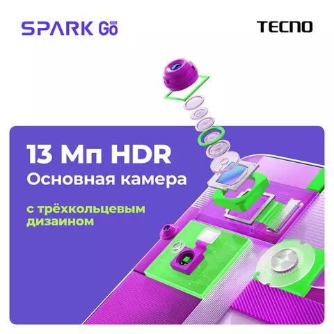 Смартфон TECNO SPARK GO 2 SIM 656" 4G 13/8 Мп 3/64 ГБ черный